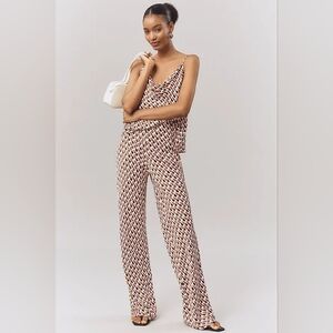 Anthropologie The Tilda Pull On Pants: Printed Edition Red Cream Black Lipstick